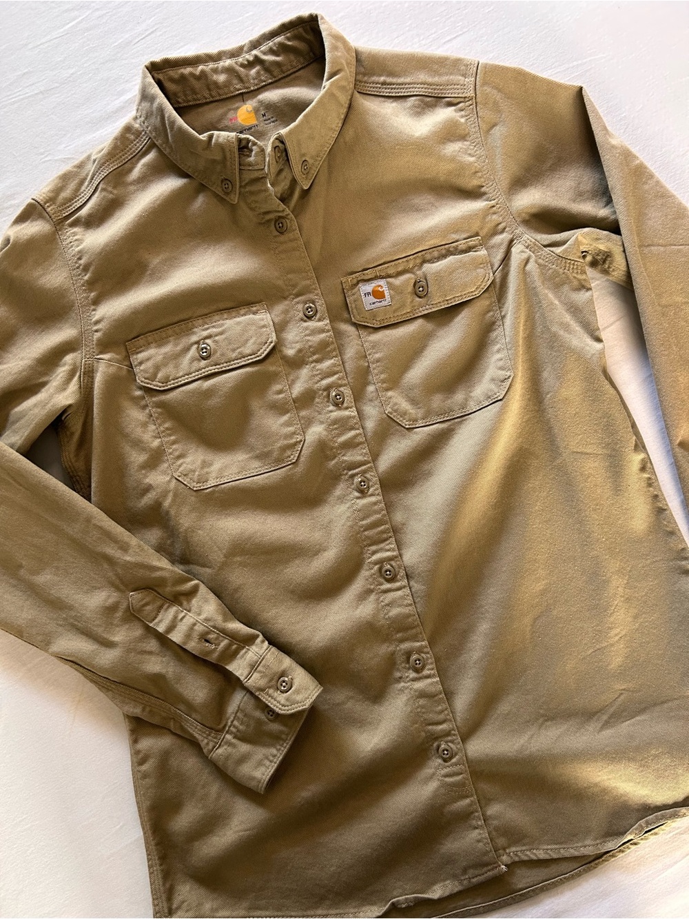NWOT Women’s Carhartt FR Flame Resistant Button Down Work Shirt Medium Khaki